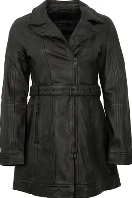 Produktbild von Mauritius - Damen Ledermantel Lammnappa Gürtel schwarz : XL
