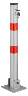 Klappbarer Absperrpfosten mit Schloss, Silber/Rot, 65 cm