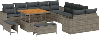 Immagine prodotto di Set divano da giardino vidaXL con cuscini, 17 pezzi, grigio, in polyrattan