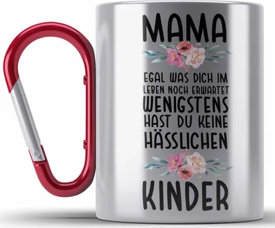 Produktbild von Trendation - Mutter Edelstahl Tasse Karabiner Hässliche Kinder Muttertag Geschenk Mama von Kinder Spruch Geburtstag Mami (Rot)