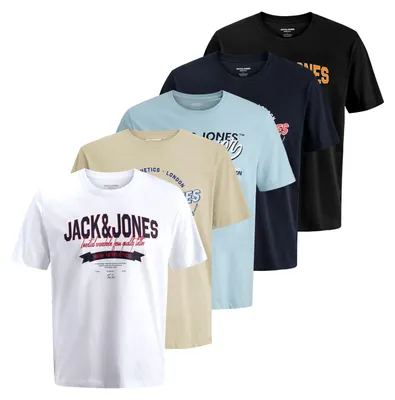 Produktbild von 5er Pack JACK & JONES Herren T-Shirts Logo Tee Crew Neck