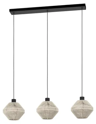 Immagine prodotto di Lampada a sospensione - 92 x 110 cm - 3 luci - crema - nero - copertura in corda - acciaio