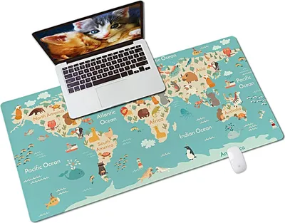 Produktbild von Schreibtisch Unterlage, Leder wasserdicht und schmutzabweisend unterlage schreibtisch, Einfach zu schrubben und geruchsneutral schreibtischunterlage kinder, Welttiergeographie Mousepad XXL