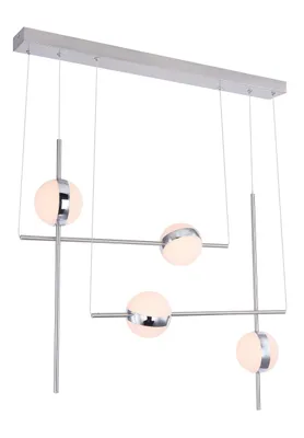 Produktbild von Globo Lighting Hängeleuchte Metall Nickel matt, Acryl opal, Chromring, LxBxH: 830x160x1200mm, inkl. LED 32W 230V, 3200lm Source, 2200lm Output, 3000K