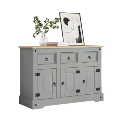 Zdjęcie produktu dla Kredens 43 x 112 x 78 cm lite drewno sosnowe materiał drewnopochodny naturalny czarny szary