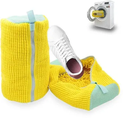 Produktbild von Ibenzoa® Schuhwaschbeutel mit Reißverschluss – 2er Set 39×19 cm, synthetisches Faser-Waschnetz mit Chenillefasern (3 cm) für schonende Maschinenwäsche