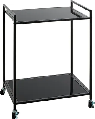 Produktbild von HAKU Beistelltisch auf Rollen Servierwagen schwarz - Metall, Sicherheitsglas 5 mm, B/H/T: 50x69x36 cm