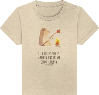 Produktbild von Mr. & Mrs. Panda Babyshirt Igel Grillen 0. - 6. Monat - Natural Raw - Geschenk, Baby  Shirt, Spruch, Ziele, Lustige Sprüche, Kinder T-Shirt, Motivation, Arbeitslos
