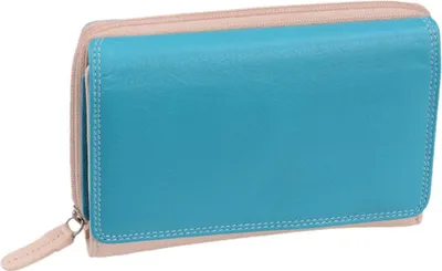 Produktbild von große Leder-Reißverschlussbörse für Damen,türkis-beige
