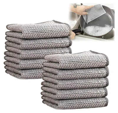 Produktbild von 10x Mikrofasertuch,Mehrzweck Draht Geschirrspüllappen für nasses und trockenes,Putztücher,Doppellagiges,Reinigungstuch,für Pfanne,Topf,Herd,Küche
