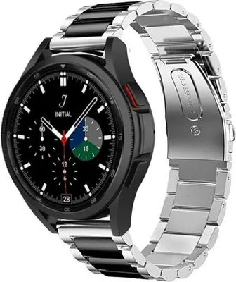 Produktbild von Strap-it Stahlarmband - Kompatibel mit Samsung Galaxy Watch 4 Classic Armband 42mm Ersatzarmband Edelstahl - Faltschließe - Hochwertiges Material - für Smartwatch 20mm Armband Silber / Schwarz