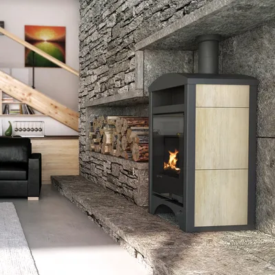 Produktbild von HS FLAMINGO Kaminofen AQUAFLAM VARIO BARMA 11/7 kW - Eiche weiß