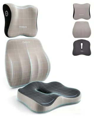 Immagine prodotto di Cuscino per seduta 3-in-1 con supporto lombare e cervicale - Schiuma viscoelastica ergonomica