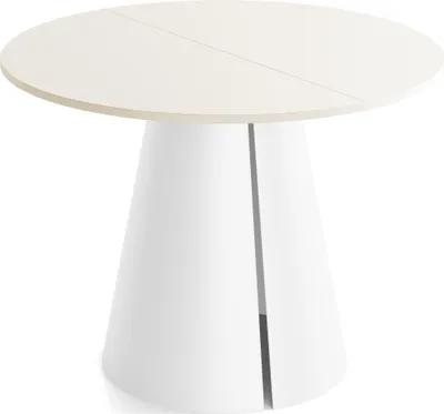 Produktbild von Esstisch Rund Ausziehbar im Loft-Stil – 120 bis 200 cm – Industrieller Platzsparender Tisch mit Weißen Konischem Metallbeinen für 6 bis 10 Personen, Esszimmer – Beige Cashmere