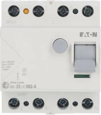 Zdjęcie produktu dla Wyłącznik różnicowoprądowy 4P 25A 0,03A Typ A 194687 Eaton