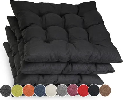 Produktbild von Sunnypillow 4er Set Stuhlkissen mit Bändern 45x45 cm Bequeme Polsterauflage 8cm dick Auflage für Stühle / Bänke in Haus und Garten Sitzkissen Sitzauflage Gartenkissen Outdoor / Indoor | Schwarz