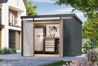 Produktbild von Gartenhaus Metall Metallgerätehaus Metallgartenhaus IRIDIUM 3 Metallhaus anthrazit 290x209x213 cm