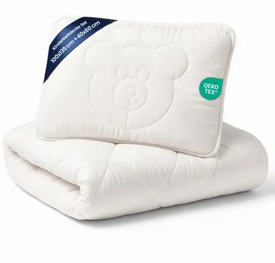 Produktbild von Kinderbettdecke und Kissen Set 100x135 cm Mikrofaser Kinderdecke Weiß Bärchen