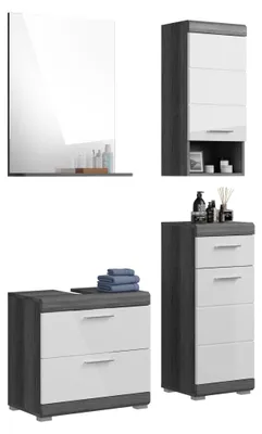 Productafbeelding van Badkamer set Scout | wit hoogglans / rookzilver | 4-delig