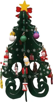 Image de Décorations de Noël en bois, 6 pièces, 3D vivant pour la fête, vert