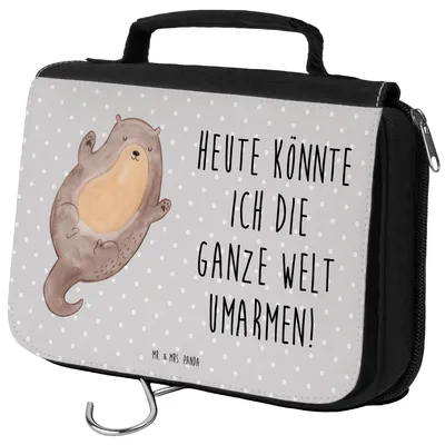 Produktbild von Mr. & Mrs. Panda badtasche Otter Umarmen - Grau Pastell - Geschenk, Hallo, Kulturtasche, kosmetiktäschchen, Waschtasche, kulturtäschchen, Kulturbeutel, Optimistisch