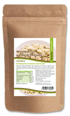 Produktbild von Mynatura Weinbeeren in weißer Schokolade – in verschiedenen Größen - 1 Beutel (1000g)