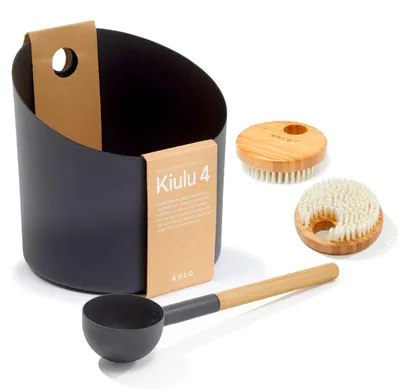 Produktbild von SET> KOLO Sauna Kübel 4 + Kelle schwarz + 2x Bürste