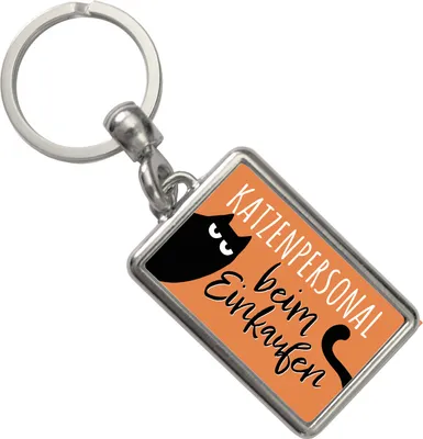 Produktbild von Katze Schlüsselanhänger mit Spruch Katzenpersonal beim Einkaufen
