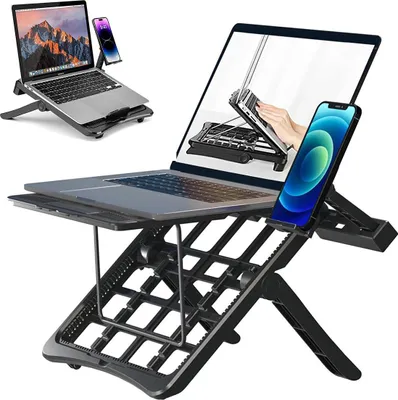 Produktbild von Laptop Ständer Verstellbar, Ergonomisch, Faltbar Tablet Halter, Multiwinkel, Kühlung, Aluminium, Schreibtisch Halterung Schwarz