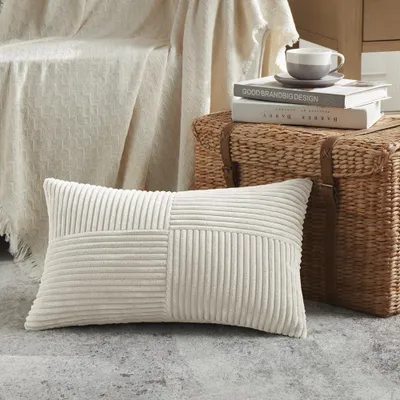 Zdjęcie produktu dla Poszewki na poduszki z tkaniny corduroy, jasnobrązowe, 50 x 60 cm, z wzorem w romby, idealne do salonu i sypialni