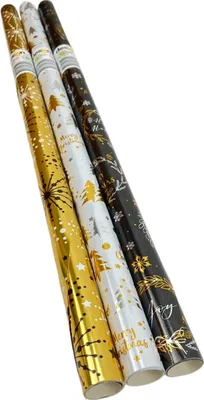 Obrázok produktu pre Elegantný metalický baliaci papier - vianočný darčekový papier - 2 metre x 70 cm - 3 rolky