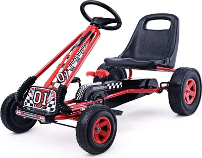 Produktbild von Kinder Go Kart Tretfahrzeug, Tretauto mit Bremsen, Kinderfahrzeug Pedalfahrzeug mit Verstellbarem Sitz (Rot)