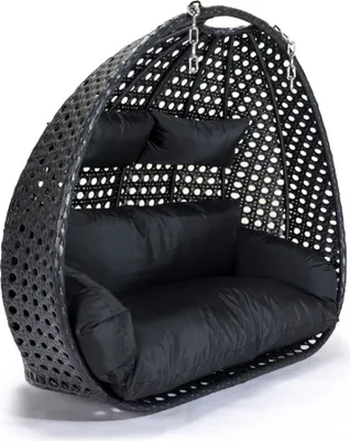 Produktbild von HOME DELUXE - Hängesessel Twin - Schwarz, nur Korb - inkl. Sitz- und Rückenkissen I Polyrattan Hängestuhl Gartenschaukel Hängekorb