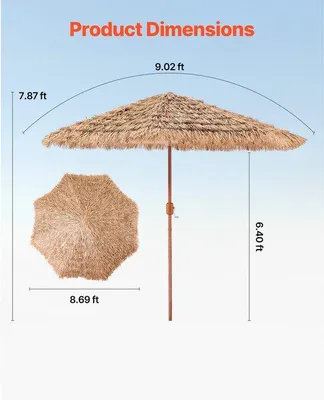 Immagine prodotto di Ombrellone da spiaggia hawaiano, 2,75 m, ombrellone flessibile con struttura in paglia di PP e 8 robuste aste metalliche, ideale per spiaggia, terrazza, piscina, giardino e cortile