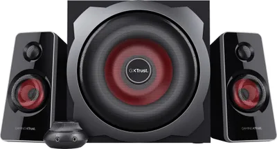 Produktbild von Trust Gaming GXT 38 Tytan 2.1 PC Lautsprecher mit Subwoofer 120 Watt (60 Watt RMS), Computer Boxen mit Lautstärkeregler, Speakers Soundsystem für Smartphone, PC, Tablet, Konsole, TV – Schwarz