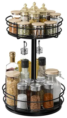 Produktbild von Drehbares Kräuterregal 2 Ebenen Metall - Schwarzer Organizer