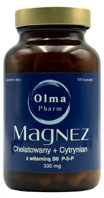 MAGNEZ CHELATOWANY + CYTRYNIAN Z WITAMINĄ B6 100 KAPSUŁEK - OLMA PHARM