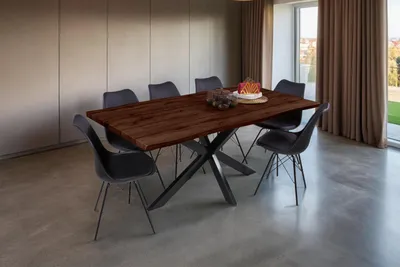 Produktbild von Esstisch Baumkante Holz-Optik Nussbaum 180 x 90 Spider-Gestell schwarz JOSY