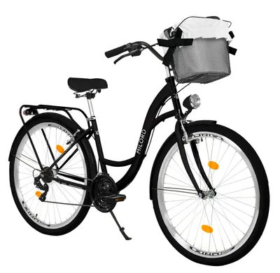 Produktbild von MILORD Damenfahrrad Citybike Komfort Mit Metallkorb Hollandrad Fahrrad, 26 Zoll, 21-Gang, Schwarz