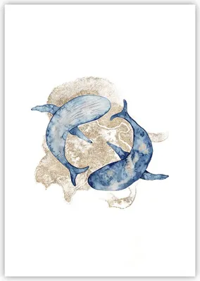 Produktbild von Poster - Poster ohne Rahmen - Wal Aquarell Gold - 70x100 cm - Wand Bild - Wanddeko - Wandbilder - Kunstposter - Wandposter - Bilder - Kunstdruck - Wanddekoration - Wandbild - P2XPA70x100-4150