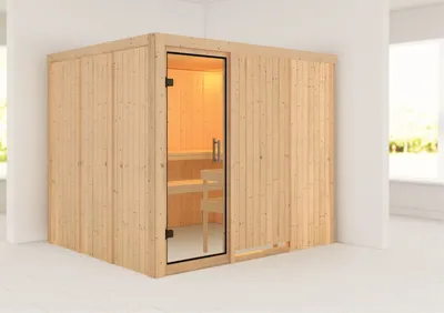 Produktbild von Karibu Sauna Innensauna Gobin Fronteinstieg ohne Zubehör 231x196x198 cm ohne Dachkranz mit Klarglastür