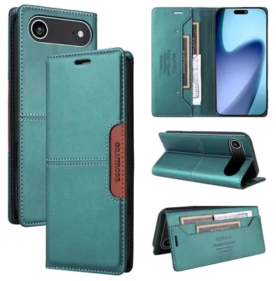 Produktbild von Handyhülle für iPhone Air Hülle, Leder Flip Wallet Kartenfach Stand Schutzhülle Grün