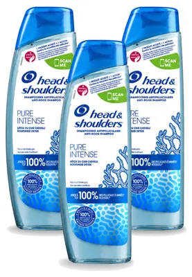 Productafbeelding van 3 x Head & Shoulders Anti-roos Shampoo Pure Intense Hoofdhuid Detox 250 ml - Voordeelverpakking - 3 stuks