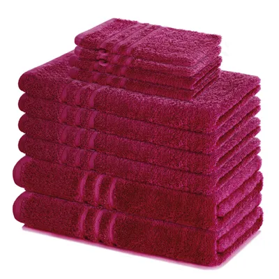 Produktbild von Lavea® 10-teiliges Handtuch Set Elena, 100% Baumwolle - 4x Handtuch, 2x Duschtuch, 2x Gästetuch, 2x Waschhandschuh, Handtücher Set - Bordeaux