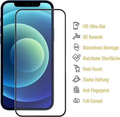 Produktbild von 6x 9D Keramik für iPhone 12 Pro Max FULL-COVER Panzerfolie Displayschutz Panzerschutz Schutzfolie Displayfolie Folie ANTI-SHOK ANTI-BRUCH-ANTI-STOß