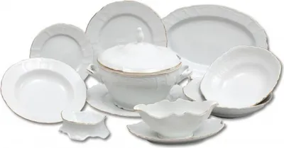 Produktbild von Thun 1794 Bernadotte, Tafelservice, Goldstreifen, weißes Porzellan, Thun, 25 Teile
