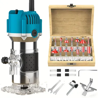 Zdjęcie produktu dla Elektryczna frezarka do drewna – frezarka górnowrzecionowa/trymer – 800 W – zestaw z 15 frezami – frezowanie, grawerowanie, rowkowanie