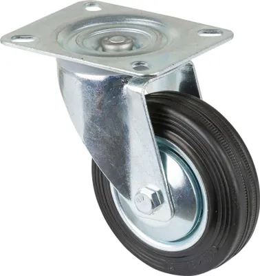 Produktbild von BS Rollen Transportrolle, Lenkrolle, Rad-Ø 100 mm, Tragf. 70 kg, Gummi schwarz, Bauhöhe 128 mm, Rollenlager
