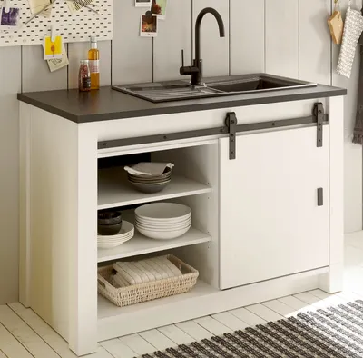 Produktbild von Küchenschrank "Stove" in weiß Pinie Küche Unterschrank für Spüle oder Kochfeld 133 x 93 cm