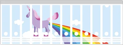 Produktbild von Wallario Ordnerrücken Sticker, selbstklebend für breite Ordner, 12 Stück, Motiv Einhorn mit Regenbogen aus dem Hintern